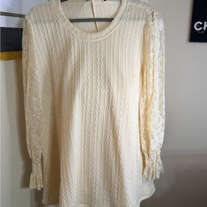 Elegant Cream Sweater with Lace Sleeves